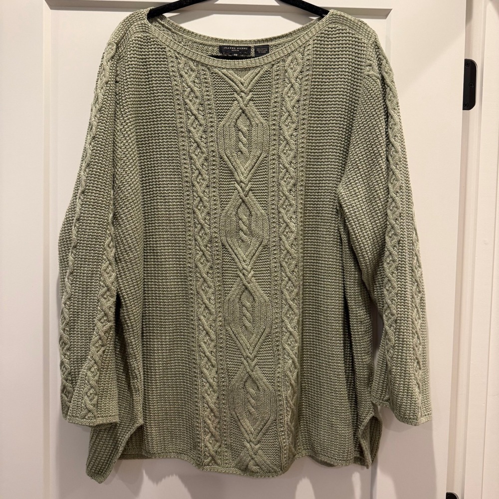 Coastal Oversized Jeanne Pierre Woman 3X Sage Cable Knit Cotton Sweater